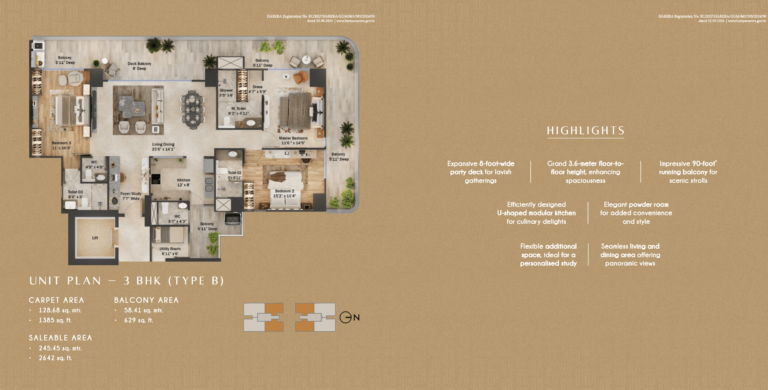 UNIT PLAN – 3 BHK (TYPE B)-min