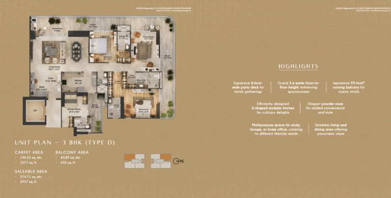 UNIT PLAN – 3 BHK (TYPE D)-min