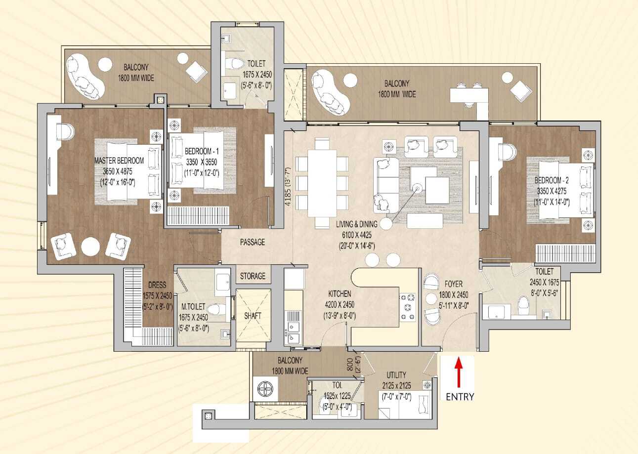Signture Cloverdale Floor Plan 3 BHK