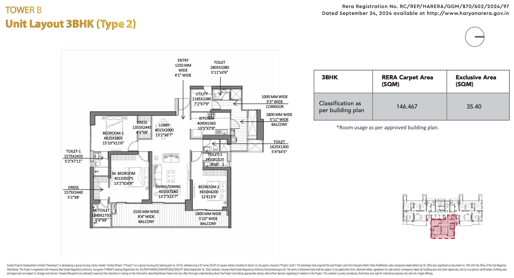 3BHK Godrej Miraya Sector 43-min