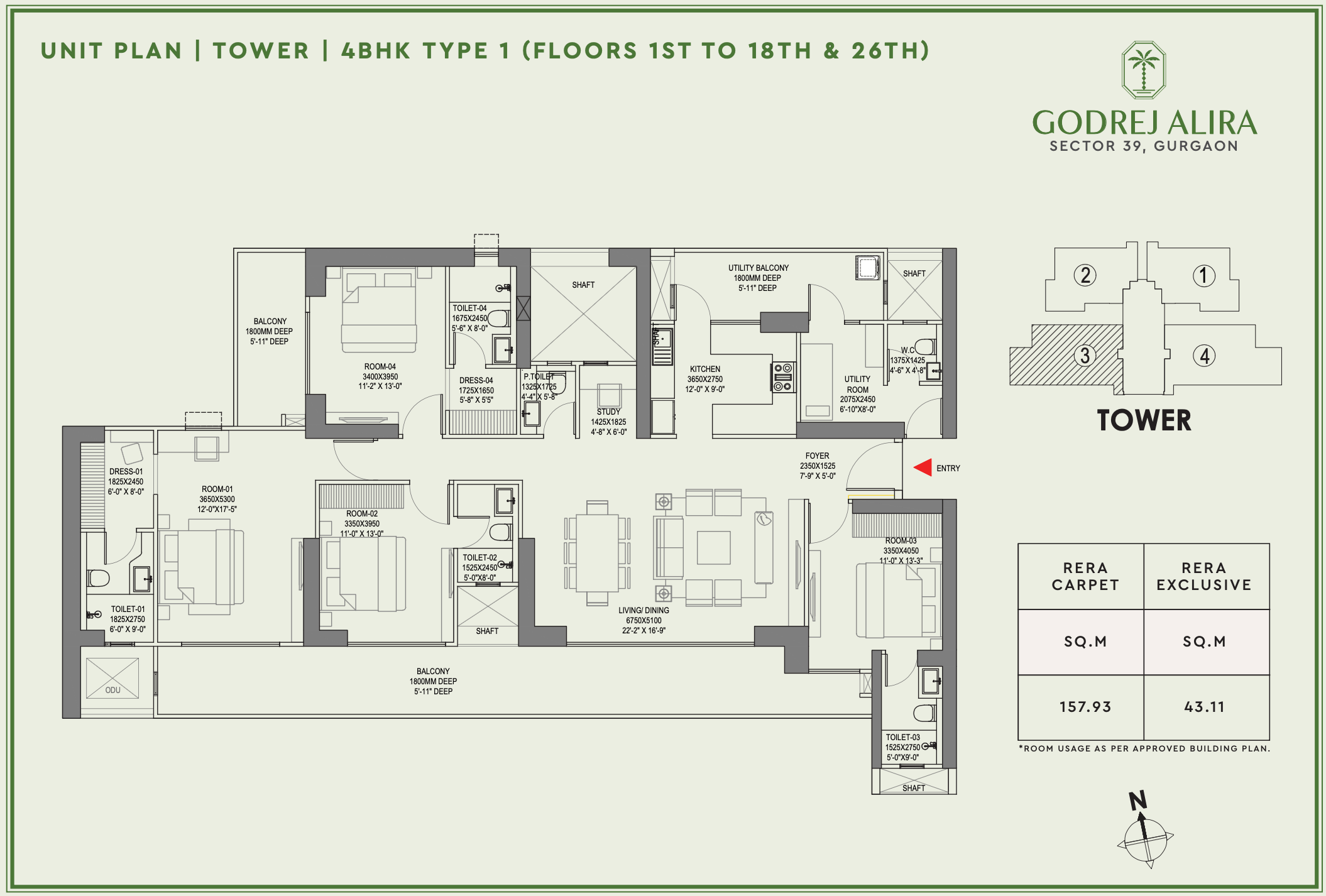 4bhk floor plan of Godrej Alira-min