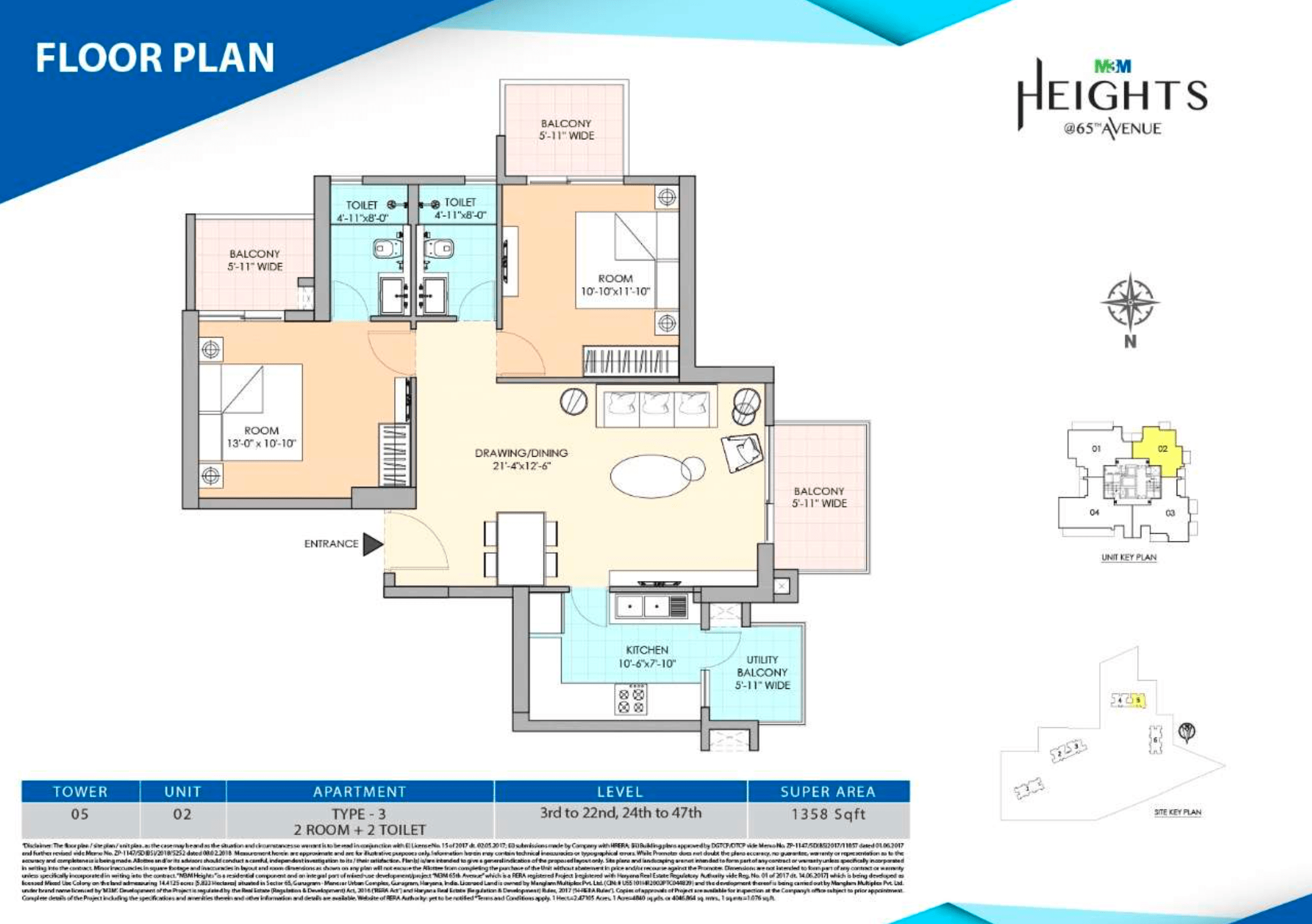 m3m heights 2bhk floor plan-min
