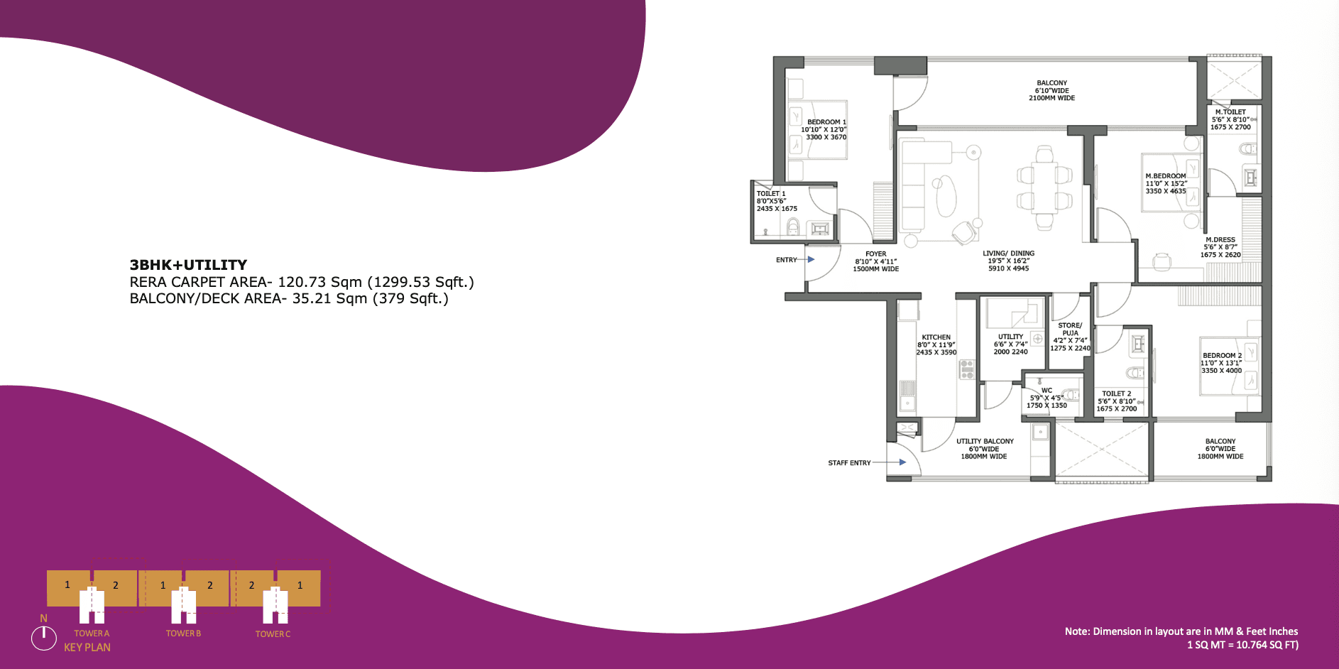 Birla Pravaah 3BHK with Utility Floor Plan-min
