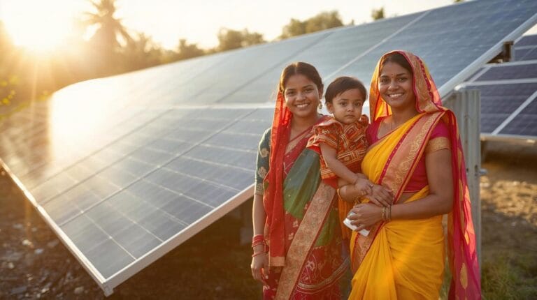 solar panel happy family in india